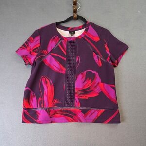 Worthington Petite Floral Short Sleeve Top Purple Magenta Pink Red PL